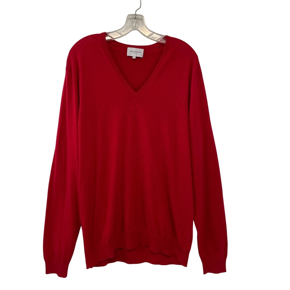 Eric‎ Bompard Paris Cotton Cashmere V-Neck Sweater Red Womens Sz Lg Luxury